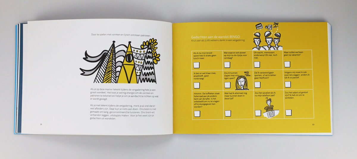 Boek Tekenen tijdens de vergadering DOEN! Dit boek is bedoeld als reddingsboei. Want door te tekenen tijdens de vergadering zorg je ervoor dat je je tijd beter besteedt.